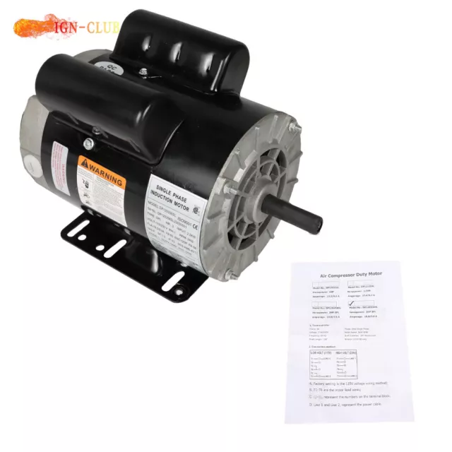 3 HP 3450 RPM Electric Motor Compressor Duty 56 Frame 1 Phase 115/230 Volts USA