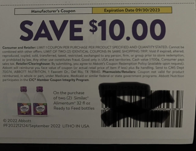 $100 in similac  Alimentum  Savings