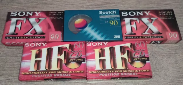 * Lot De 5 Cassettes Audio Vierge ( 3 X 90 Min + 2 X 60 Min ) 4 Sony + 1 Scotch