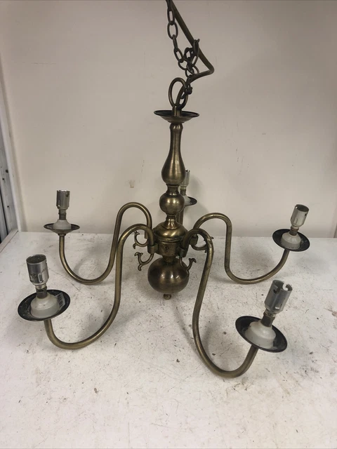 Old Victorian Style Vintage Brass 5 Chandelier Light Candelabra Hanging Fixture