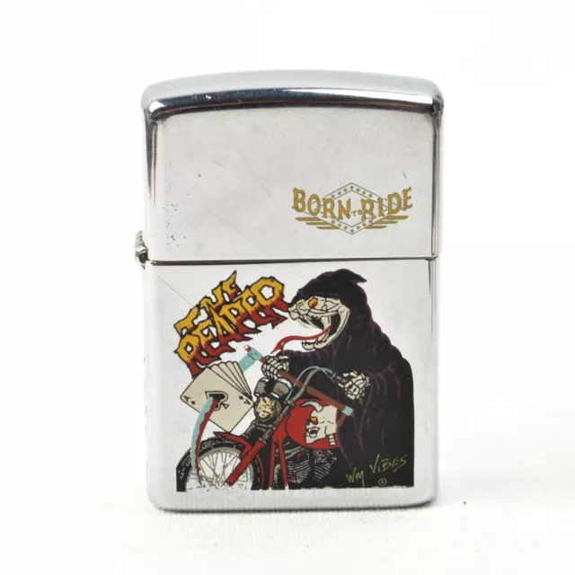 Zippo Lighter Born To Ride The Reaper Motorcycles 1992 USA Polished Chrome