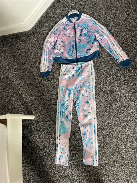 ADIDAS Originals set tuta da pista rosa/blu per ragazze. Taglia 9-10 anni