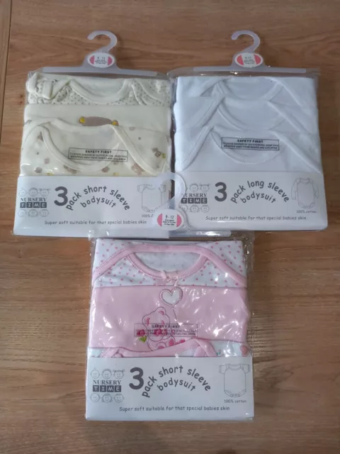 New Nursery Time Baby Bodysuit Babygrow Clothes Bundle Size 9-12 Months  Girl