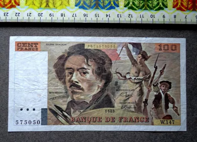 (FR2), Billet de Banque , 100 Francs , ( Delacroix ), Année : 1989.