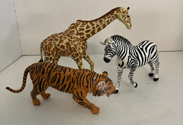 Safari Animals Tiger,Zebra/Giraffe Set Moving Parts