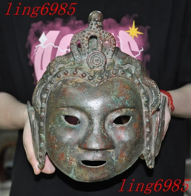 9.6" old Chinese rare Bronze Ware Ancient war defense armor helmet hat statue