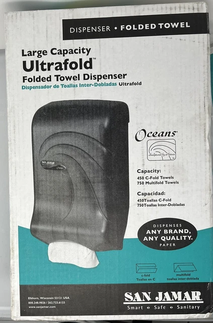 San Jamar Ultrafold Multifold/c-Fold Towel Dispenser,Transparent Black Pearl New
