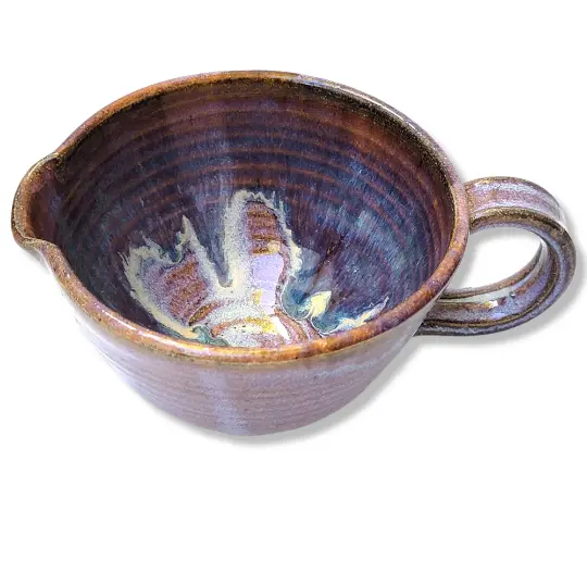 Vintage Studio Art Pottery Soup Bowl Blue Drip Glaze Handmade