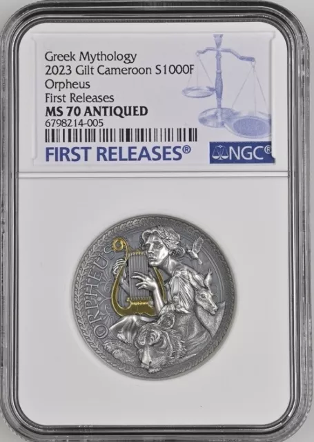 Orpheus The Great Greek Mythology 1 oz Silver Coin Cameroon 2023 NGC MS70 FR