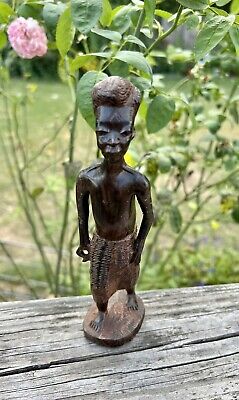 Hand Carved Wood African Man Tribal Folk Art Figure Kenya Decor Stickered 7” Vtg