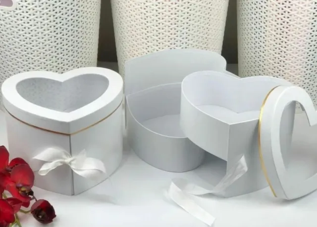 Heart Shaped Flower Box with Clear Lid Double Layers (White)