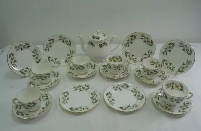 1930s Crown Staffordshire Christmas Rose Tea Set 18 piece + Gainsborough Tea Pot