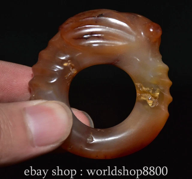 1.8" Chinese Hetian Nephrite Jade Natural Dynasty Pig Dragon hook Pendant Statue