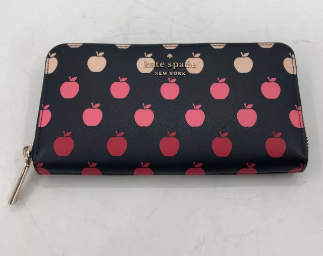 Kate Spade Staci Large Continental Apple Orchard Degrade Pink Red Print Wallet