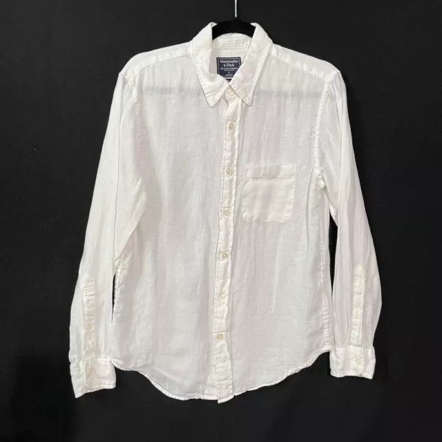 Abercrombie & Fitch casual button down shirt S White 100% Linen Long sleeve Mens