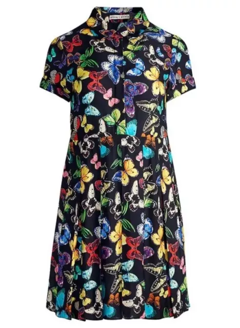 Alice Olivia Dress NWT Small Tori Butterfly Shirtdress NEW Black Yellow Blue