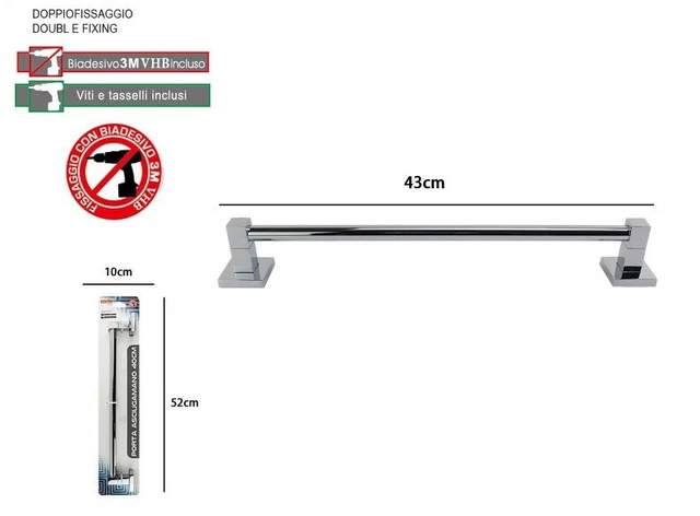 PORTE SERVIETTES ACIER Salle de Bain Fixation Mur 40cm Square Dfh EUR