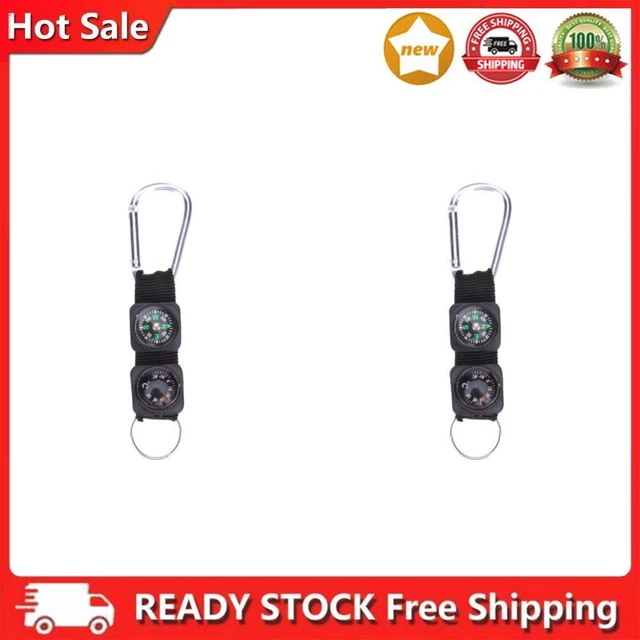 3 in 1 Carabiner Ring Black Compass Thermometer Hanger for Mountaineering Hiking
