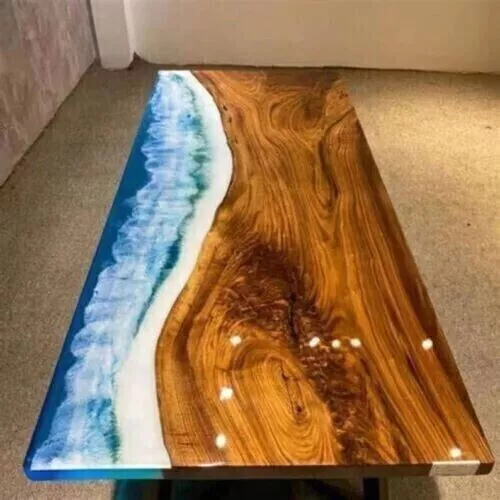 36"x24" Ocean Waves Epoxy Console Counter Top Table, Wooden Bar Counter Slab Top