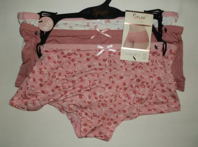 Spree 3pk boyshort panties S M pink w/floral/rose/white w/floral nwt kawaii