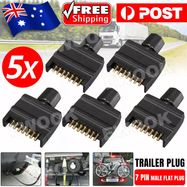 5x Trailer Plug 7 Pin Flat Male Adaptor Caravan Boat Car Connector Part Adapter