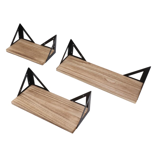 3 Sets Wood Floating Shelves Wall Mount Storage Rack Hanging Shelf Triangular