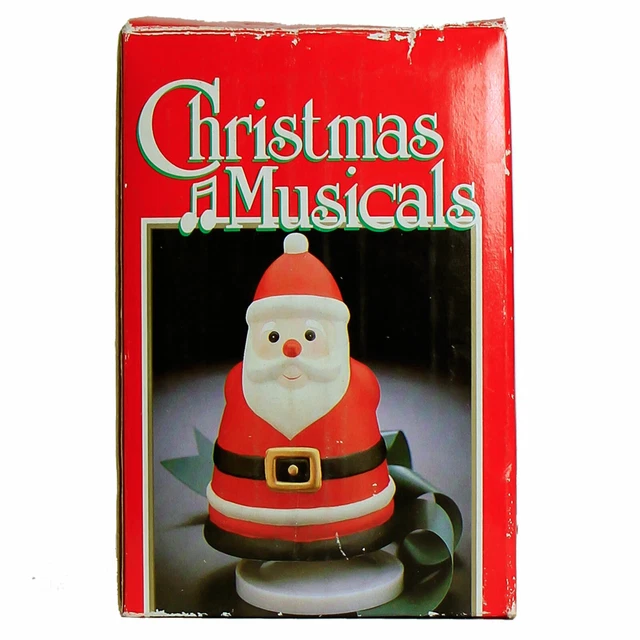 VINTAGE NOS 1988 Spinning Wind Up Music Box Santa Musical Merry
