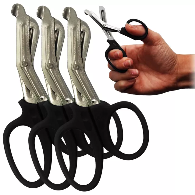 3 x Surgimax 11.5cm Premium Black Tough Cut Bandage First Aid Paramedic Scissors