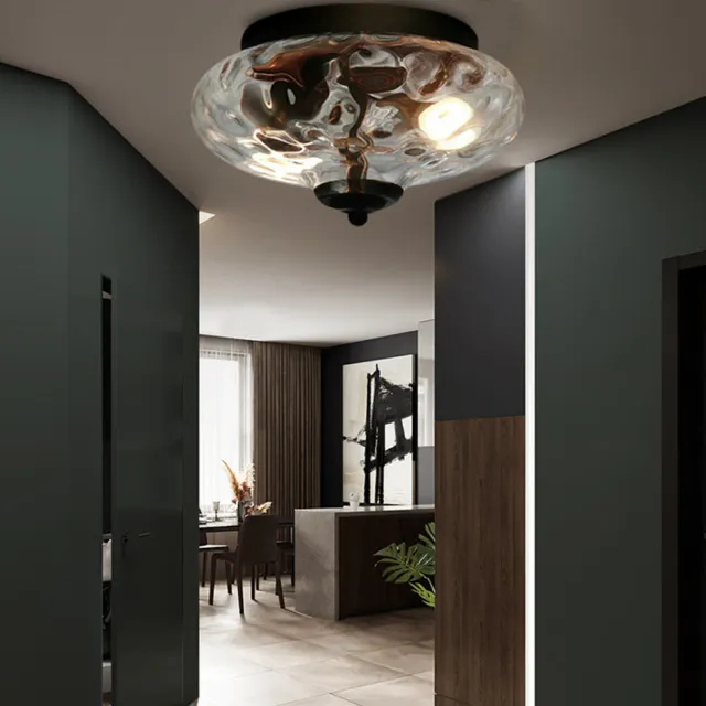 Modern Flush Mount Ceiling Light Fixture with Oval Pineapple Glass Shade 2-Light