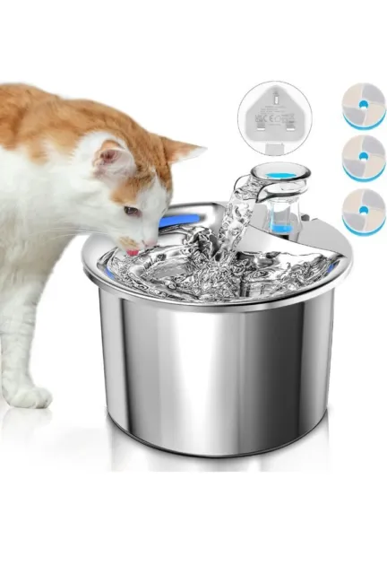 LiteBee 2L Stainless Steel Cat Water Fountain, Adjustable Water Output Pet Water