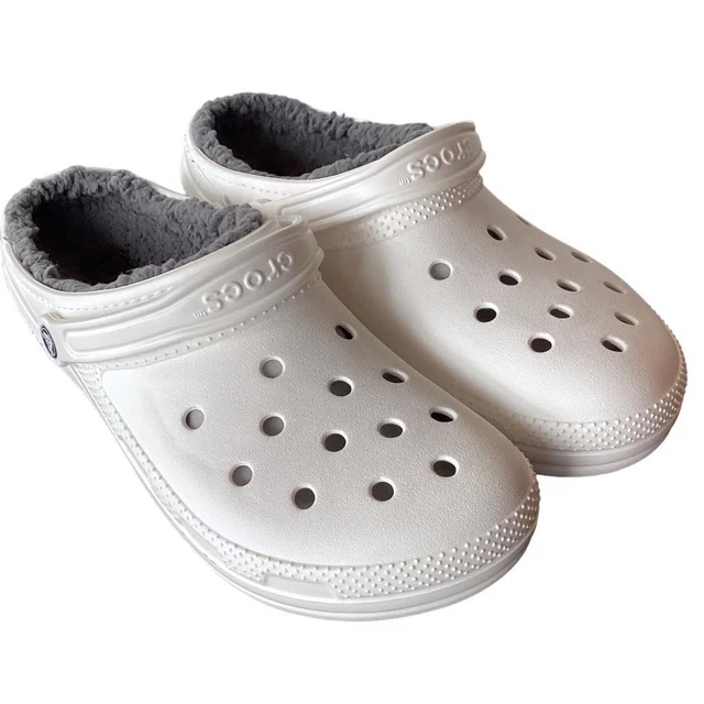 Crocs Fuzzy Mens 13 Classic Lined Clogs Shoes White Slip On Rubber Winter NEW