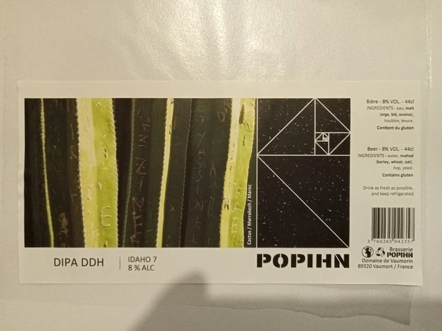 Etiquette de Bière : DIPA DDH  Cactus Marrakech Maroc - Br. POPIHN - 89 France