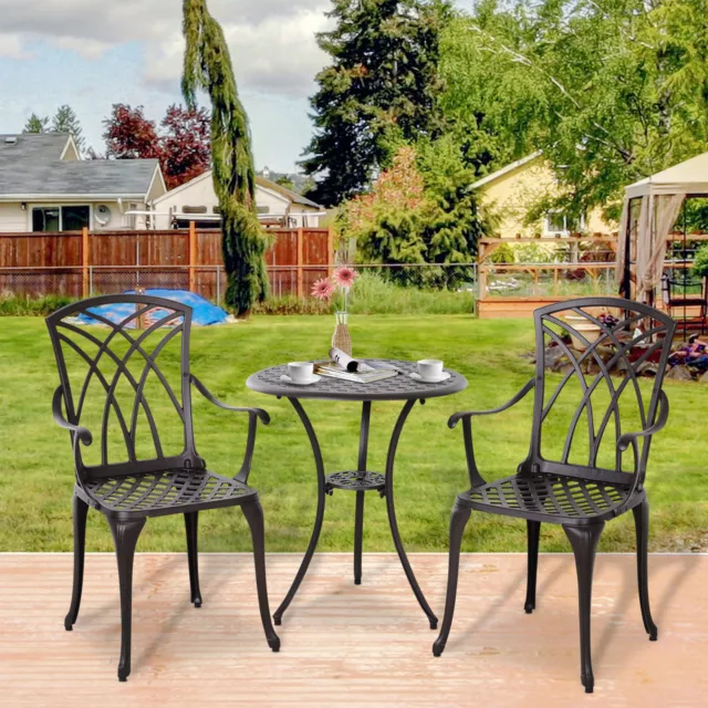 3 Piece Coffee Table Chairs Outdoor Garden Furniture Set w/ Φ35mm Umbrella Hole