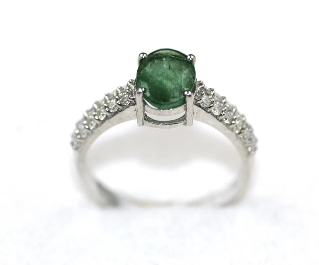 Bague Art Déco Argent 925 – Émeraude Naturelle Ovale – Bijou Vintage Fait Main (Inde)