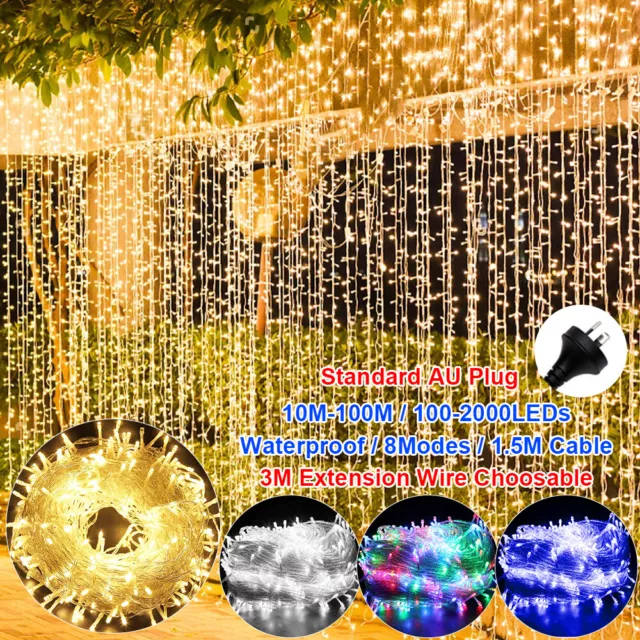 10M-100M Memory 8 Modes String Fairy Lights 100-2000 LED In/Outdoor Garden Party