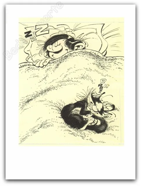 Affiche André Franquin Gaston le chat et la sieste Étude de couverture 30x40 cm