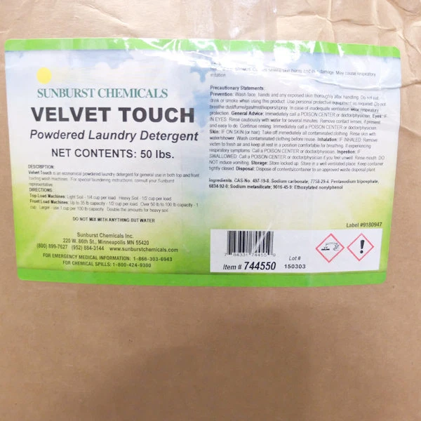 Sunburst Chemicals Velvet Touch Laundry Detergent, 50 lb