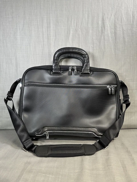 TUMI Arrive Slim Briefcase Messenger Computer Bag Leather Nylon 25611D