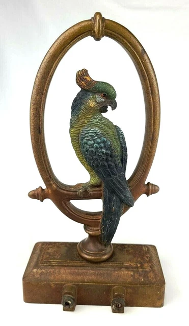Antique Bradley Hubbard USA Parrot Paint Bird Art Statue Cast Iron Doorstop B&H