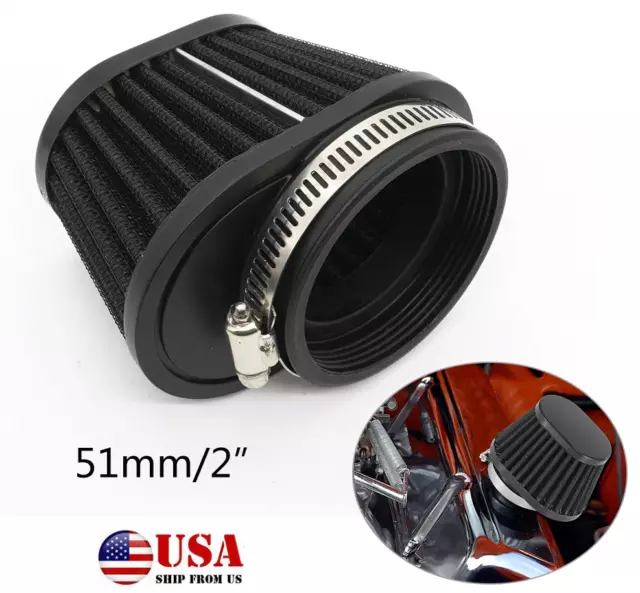 (1Pcs) 2"/51mm Air Intake Filter High Flow Cone For Motorcycle ATV Scooter Black