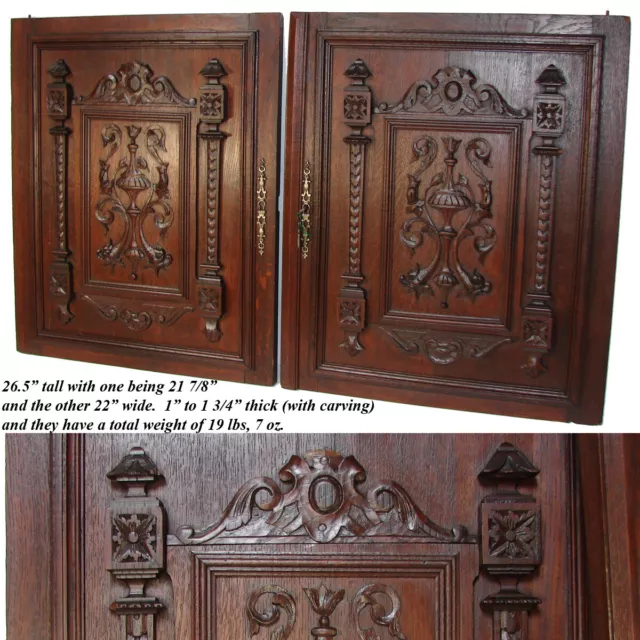 LG 26.5" Antique Victorian Carved Solid Oak Cabinet or Furniture Door PAIR 3