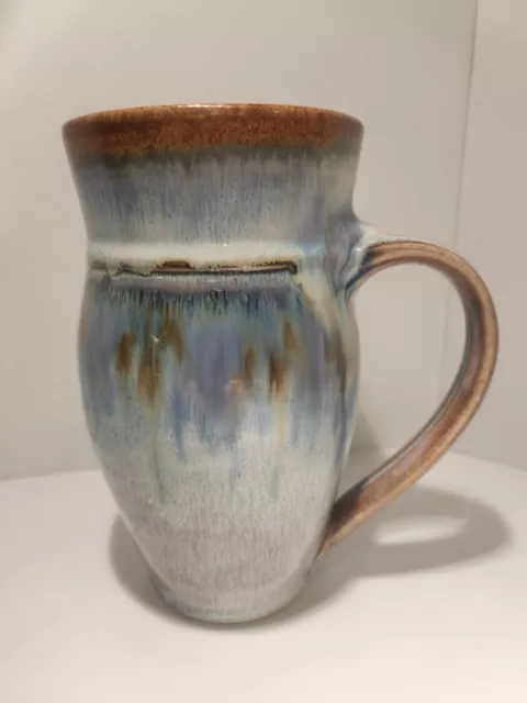 Blue Brown Drip Glazed Pottery Beer Stein/Coffee mug 6 3/8" Tall