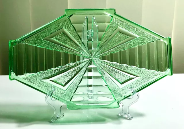 Vintage Art Deco Green Uranium Bagley Glass Dressing Table~Vanity Trinket Tray