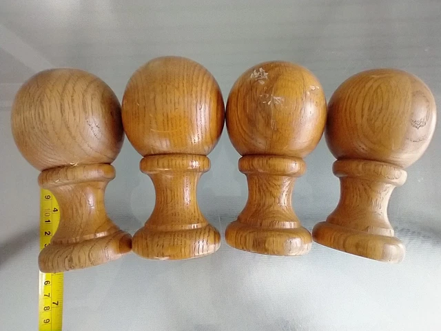 4 Large Vintage Oak Finials 6 Inch Tall X 3 Inch Wide