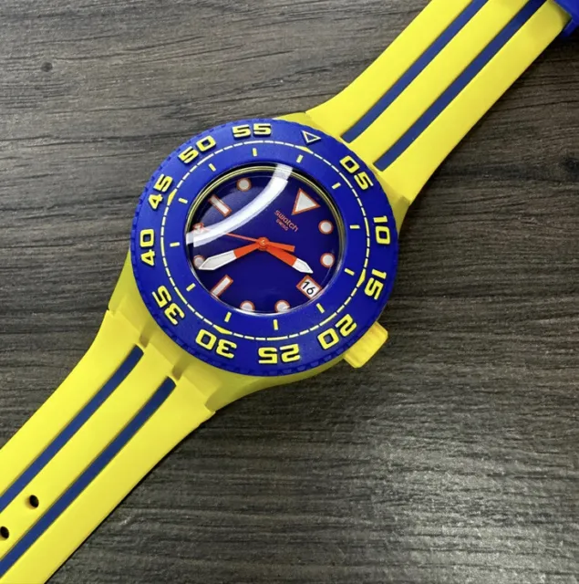 NEW✅ Swatch Playero Blue and Yellow Silicone Men's Watch $95