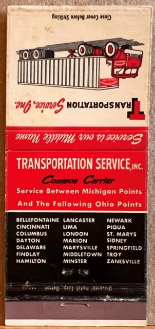 Transportation Service Inc Detroit MI Michigan Vintage Matchbook Cover
