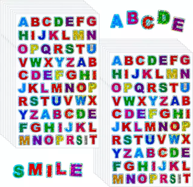 20 Sheets Glitter Letter Stickers Colorful Alphabet Stickers Self-Adhesive Lette
