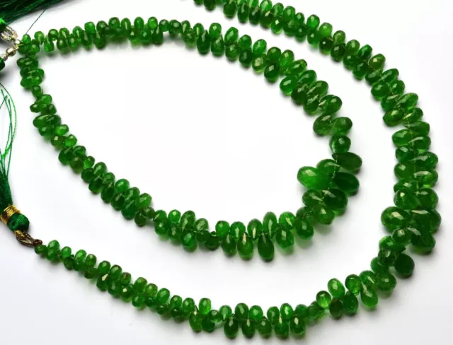 NATURAL GEMSTONE TSAVORITE DROP SHAPE BRIOLETTES 4x2 TO 9x6MM GREEN GARNET 10"