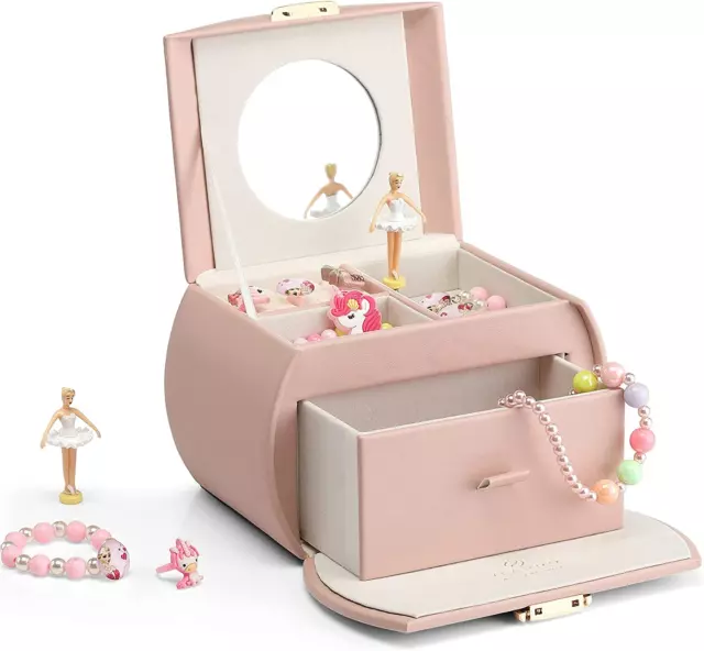 Vlando Musical Jewellery Box with Spinning Ballerina, Lockable Jewelry Case with