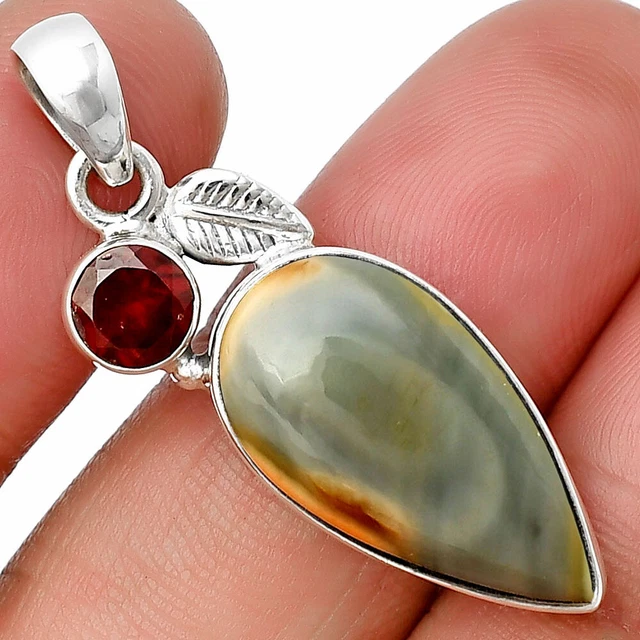 Imperial Jasper - Mexico & Garnet 925 Sterling Silver Pendant Jewelry P-5527